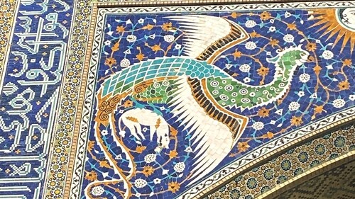 The simurgh mosaic at the Nadir Divanbegi madrasah, Bukhara (Sonya Dutta Choudhury)