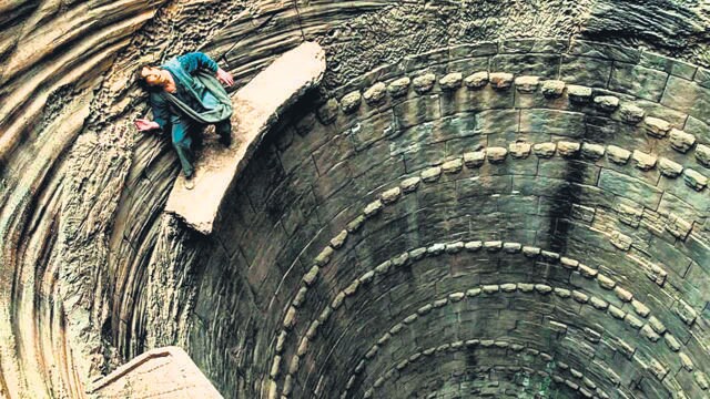 The escape scene shot at Chand Baori, featuring Christian Bale as Batman, in The Dark Knight Rises (2012). The escape scene shot at Chand Baori, featuring Christian Bale as Batman, in The Dark Knight Rises (2012).