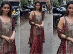 Alia Bhatt dazzled in an ethnic ensemble featuring a vibrant kurta and red sharara pants