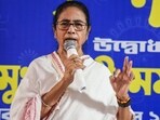West Bengal chief minister Mamata Banerjee addresses the inauguration of Durga Puja Pandal ahead of the Durga Puja festival, at Shree Bhumi Sporting Club in Kolkata on Tuesday. 
