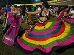 People wearing traditional attire perform Garba, a traditional dance of Gujarat state, on the second night of Navratri, or nine night festival, in Ahmedabad, India, Friday, Oct. 4, 2024. (AP)