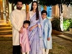 Jr NTR with wife Lakshmi Pranathi and sons Abhay and Bhargav.