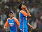 Mayank Yadav, right, reacts as he celebrates the wicket of Bangladesh's Mahmudullah during the first T20 cricket match between Bangladesh and India. Mayank Yadav, right, reacts as he celebrates the wicket of Bangladesh's Mahmudullah during the first T20 cricket match between Bangladesh and India.