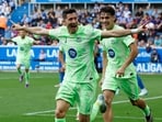 FC Barcelona's Robert Lewandowski celebrates after scoring.