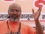 Priest Yati Narsinghanand at the 'Hindu Mahapanchayat' on Sunday. (PTI file)