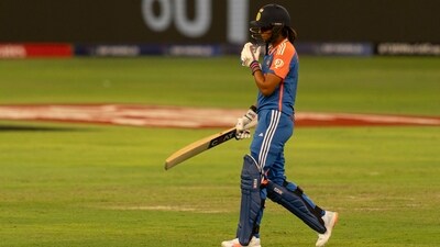 India's captain Harmanpreet Kaur walks back after being dismissed by New Zealand's Rosemary Mair during the ICC Women's T20 World Cup 2024 match between India and New Zealand (AP) India's captain Harmanpreet Kaur walks back after being dismissed by New Zealand's Rosemary Mair during the ICC Women's T20 World Cup 2024 match between India and New Zealand (AP)