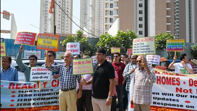 At the protest near the Dwarka Expressway in Gurugram on Sunday. (Parveen Kumar/HT Photo) At the protest near the Dwarka Expressway in Gurugram on Sunday. (Parveen Kumar/HT Photo)