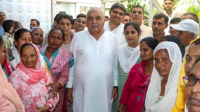 Bhupinder Singh Hooda during a meeting, at his residence in Rohtak. (PTI) Bhupinder Singh Hooda during a meeting, at his residence in Rohtak. (PTI)