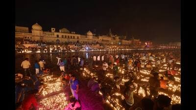 Devotees light earthen lamps on the bank of Saryu River during Deepotsav celebrations in Ayodhya (PTI File) Devotees light earthen lamps on the bank of Saryu River during Deepotsav celebrations in Ayodhya (PTI File)