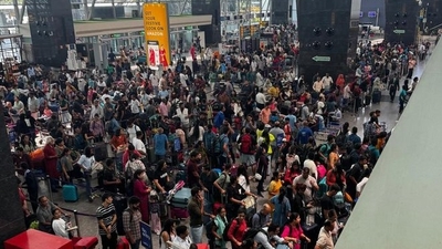 IndiGo Airlines faces chaos at Bengaluru airport due to a technical glitch, causing long delays. (X/@Masterji_UPWale)