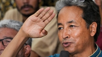 Climate activist Sonam Wangchuk addresses a press conference, in New Delhi. (PTI) Climate activist Sonam Wangchuk addresses a press conference, in New Delhi. (PTI)