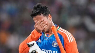 Abhishek Sharma returns to pavilion after being dismissed by Bangladesh's Towhid Hridoy through a runout during the first T20I. (PTI) Abhishek Sharma returns to pavilion after being dismissed by Bangladesh's Towhid Hridoy through a runout during the first T20I. (PTI)