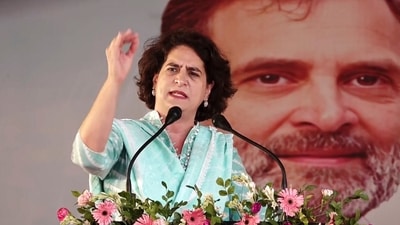 Congress leader Priyanka Gandhi during a public meeting (PTI) (PTI) Congress leader Priyanka Gandhi during a public meeting (PTI) (PTI)
