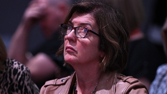 (FILES) Chief of Staff to Britain's opposition Labour Party leader, Sue Gray, listens to a speaker on the third day of the annual Labour Party conference in Liverpool, northwest England, on October 10, 2023. (Photo by Oli SCARFF / AFP)