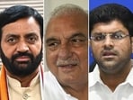 From L to R: Nayab Saini, Bhupinder Hooda, Dushyant Chautala and Arvind Kejriwal. From L to R: Nayab Saini, Bhupinder Hooda, Dushyant Chautala and Arvind Kejriwal.