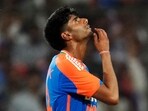 India's Mayank Yadav reacts after taking the wicket of Bangladesh's Mahmudullah during the first T20I. India's Mayank Yadav reacts after taking the wicket of Bangladesh's Mahmudullah during the first T20I.