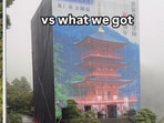 Two tourists find a life-size picture of an iconic Japanese temple Two tourists find a life-size picture of an iconic Japanese temple
