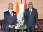 New Delhi, India - Oct. 6, 2024: President of Maldives Mohamed Muizzu with Union Minister for External Affairs S. Jaishankar in New Delhi, India, on Sunday, October 6, 2024. ( HT PHOTO / Hindustan Times) New Delhi, India - Oct. 6, 2024: President of Maldives Mohamed Muizzu with Union Minister for External Affairs S. Jaishankar in New Delhi, India, on Sunday, October 6, 2024. ( HT PHOTO / Hindustan Times)