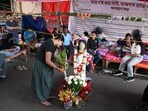 Kolkata: Junior doctors sit on fast to protest over the alleged rape and murder of a trainee doctor at the RG Kar Medical College and Hospital, in Kolkata.(PTI)