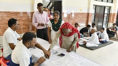 A voter puts her thumb impression before casting her vote for the Haryana Assembly elections, in a polling station in Hisar on Saturday. (ANI) A voter puts her thumb impression before casting her vote for the Haryana Assembly elections, in a polling station in Hisar on Saturday. (ANI)