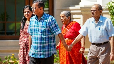 AAP National Convenor Arvind Kejriwal with his wife and parents left CM residence on October 4, days after resigning from the chief minister's post. (PTI) AAP National Convenor Arvind Kejriwal with his wife and parents left CM residence on October 4, days after resigning from the chief minister's post. (PTI)