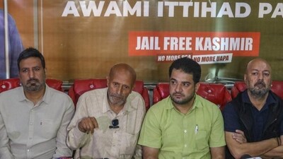 Baramulla MP Engineer Rashid and other AIP leaders during a press conference in Srinagar. (Waseem Andrabi/HT) Baramulla MP Engineer Rashid and other AIP leaders during a press conference in Srinagar. (Waseem Andrabi/HT)