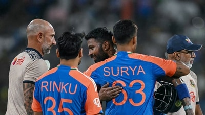 Hardik Pandya blazed India to victory in the 12th over of their innings in the first T20I (AFP) Hardik Pandya blazed India to victory in the 12th over of their innings in the first T20I (AFP)
