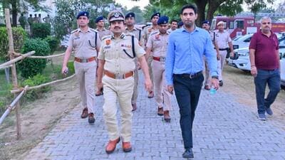 Deputy commissioner Nishant Kumar Yadav and police commissioner Vikas Arora inspect security at the counting centre at Government Girls College in Gurugram Sector 14 on Monday. (HT Photo) Deputy commissioner Nishant Kumar Yadav and police commissioner Vikas Arora inspect security at the counting centre at Government Girls College in Gurugram Sector 14 on Monday. (HT Photo)