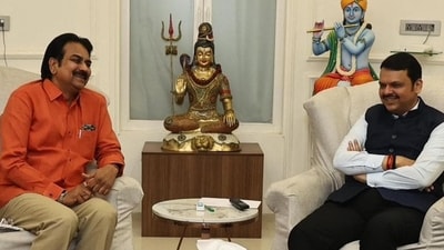 A file photo of Harshvardhan Patil with Maharashtra deputy CM and BJP leader Devendra Fadnavis. (HT) A file photo of Harshvardhan Patil with Maharashtra deputy CM and BJP leader Devendra Fadnavis. (HT)