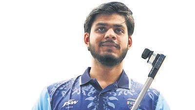 India rifle shooter Divyansh Panwar at the 2023 Hangzhou Asian Games. (PTI) India rifle shooter Divyansh Panwar at the 2023 Hangzhou Asian Games. (PTI)