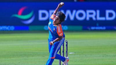 India’s Arundhati Reddy in action against Pakistan during the ICC Women's T20 World Cup in Dubai. (AFP) India’s Arundhati Reddy in action against Pakistan during the ICC Women's T20 World Cup in Dubai. (AFP)