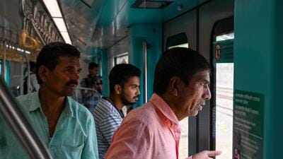 Mumbai, India. Oct 07, 2024: Mumbai's first underground Metro Line 3, the aqua line's phase-1, from Bandra-Kurla Complex (BKC) to Aarey, became operational for the public on Monday, October 7, 2024.Mumbai, India. Oct, 07, 2024.(Photo by Raju Shinde/HT Photo) (Hindustan Times) Mumbai, India. Oct 07, 2024: Mumbai's first underground Metro Line 3, the aqua line's phase-1, from Bandra-Kurla Complex (BKC) to Aarey, became operational for the public on Monday, October 7, 2024.Mumbai, India. Oct, 07, 2024.(Photo by Raju Shinde/HT Photo) (Hindustan Times)