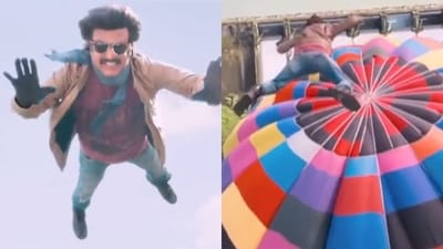 Rajinikanth in the hot air balloon scene referenced by KS Ravikumar. Rajinikanth in the hot air balloon scene referenced by KS Ravikumar.