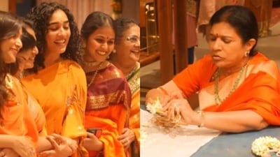 Anjana Yelavarthy and Surekha Konidela attended a Navratri puja hosted by Smita. Anjana Yelavarthy and Surekha Konidela attended a Navratri puja hosted by Smita.