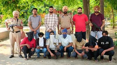 The accused were identified as Kamaldeep Singh and Gurdeep Singh of Badhni Kalan, Tejinder Singh of village Raunke Kalan, Dilpreet Singh and Lovepreet Singh of Nihal Singh Wala, Dilraj Singh of village Lopo in Moga district and Gobind Singh of Patiala. (HT Photo)