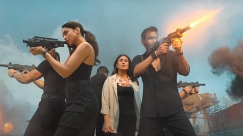 An action packed scene from Singham Again trailer