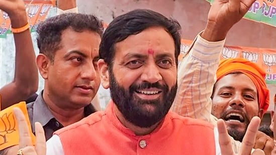 Nayab Singh Saini ladwa Election Result LIVE: The incumbent Haryana chief minister with BJP workers at a polling station on the day of voting for Haryana Assembly elections Nayab Singh Saini ladwa Election Result LIVE: The incumbent Haryana chief minister with BJP workers at a polling station on the day of voting for Haryana Assembly elections