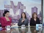 Democratic presidential nominee Vice President Kamala Harris chats with the hosts during a commercial break at The View, Tuesday, Oct. 8, 2024, in New York. From left are Ana Navarro, Harris, Joy Behar and Sunny Hostin. (AP Photo/Jacquelyn Martin) Democratic presidential nominee Vice President Kamala Harris chats with the hosts during a commercial break at The View, Tuesday, Oct. 8, 2024, in New York. From left are Ana Navarro, Harris, Joy Behar and Sunny Hostin. (AP Photo/Jacquelyn Martin)