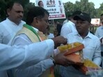 Congress workers distribute ‘ladoos’ as party leads in Haryana