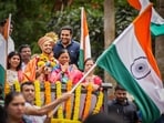(File photo) Paris Olympics bronze medallist shooter Swapnil Kusale being welcomed on his arrival, in Pune
