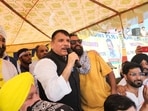 AAP MP Sanjay Singh addresses an election rally in support of party candidate Mehraj Malik in Doda.