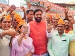 Haryana Election Result Live: Haryana Chief Minister Nayab Singh Saini with BJP workers at a polling station on the day of voting for Haryana Assembly elections, at Ladwa in Kurukshetra district of Haryana. (File)