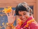 Congress candidate from Julana seat Vinesh Phogat celebrates her win in the Haryana assembly elections, in Jind district, on October 8, 2024. Congress candidate from Julana seat Vinesh Phogat celebrates her win in the Haryana assembly elections, in Jind district, on October 8, 2024.