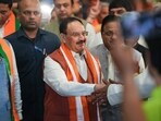 New Delhi: Union Minister and BJP National President JP Nadda, party�s National General Secretary Vinod Tawde and others arrive at the party headquarters ahead of Prime Minister Narendra Modi�s address after the party�s victory in Haryana Assembly elections, in New Delhi, Tuesday, Oct. 8, 2024. (PTI Photo/Atul Yadav) New Delhi: Union Minister and BJP National President JP Nadda, party�s National General Secretary Vinod Tawde and others arrive at the party headquarters ahead of Prime Minister Narendra Modi�s address after the party�s victory in Haryana Assembly elections, in New Delhi, Tuesday, Oct. 8, 2024. (PTI Photo/Atul Yadav)