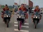 A woman in a bridal outfit rode a sports bike, sparking a debate about safety. A woman in a bridal outfit rode a sports bike, sparking a debate about safety.