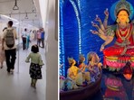 The pandal commemorates forty years of the Kolkata Metro Rail, paying ode to the Green Line underwater metro that began operations earlier this year.
