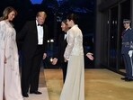 Donald and Melania Trump were welcomed by Japan's Emperor Naruhito and Empress Masako upon their arrival at the Imperial Palace for a state banquet in May 2019. Donald and Melania Trump were welcomed by Japan's Emperor Naruhito and Empress Masako upon their arrival at the Imperial Palace for a state banquet in May 2019.