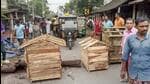 South 24 Parganas: Irate villagers block a road as they stage a protest after an incident of alleged rape and murder of a young village girl in Kultali area of South 24 Parganas district on Oct 5. (PTI FILE PHOTO)