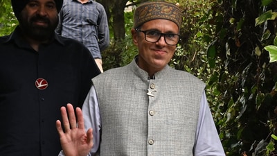 Jammu and Kashmir National Conference (JKNC) winning candidate Omar Abdullah  at his residence in Srinagar. (PTI)