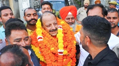 Jammu, Oct 08 (ANI): Bharatiya Janata Party (BJP) candidate Devender Singh Rana being garlanded by party supporters as he wins from Nagrota seat in the Jammu and Kashmir Assembly election, in Jammu on Tuesday. (ANI Photo) (Gourav) Jammu, Oct 08 (ANI): Bharatiya Janata Party (BJP) candidate Devender Singh Rana being garlanded by party supporters as he wins from Nagrota seat in the Jammu and Kashmir Assembly election, in Jammu on Tuesday. (ANI Photo) (Gourav)